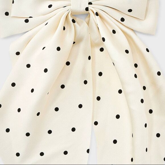 A New Day Satin Polka Dot Double Bow Oversized Hair Clip Barrette Ivory, New - Picture 2 of 3